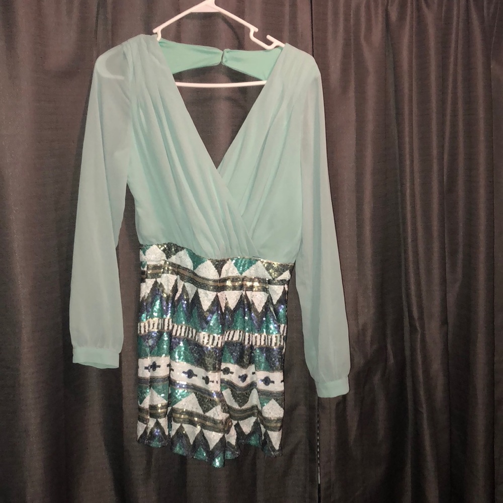 One piece sequin & green romper